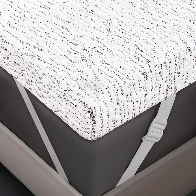 Subrtex Mattress Topper Cover Queen Size 4 Inch (Only Cover) Mattress Topper Protector Bedding Removable Encasement with Zipper Closure
