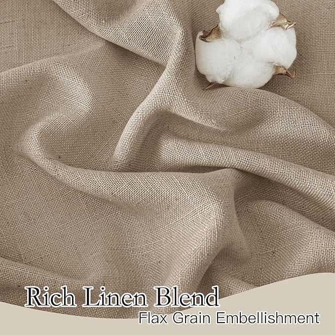 RYB HOME Linen Kitchen Curtains 63 inch Length for Living Room Bedroom, Privacy Protection Light Filtering Decorative Natural 2 Panels Set Farmhouse Boho, Khaki, W 34 x L 63 inches