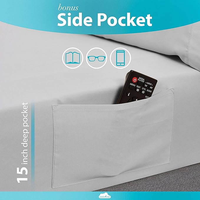 DREAMCARE California King Sheet Sets – 6 pcs Cooling Bed Sheets – up to 15” Deep Cal King Sheets – 2500 Supreme Collection – Extra Soft 100% Brushed Microfiber Hotel Luxury with Side Pocket – L Gray