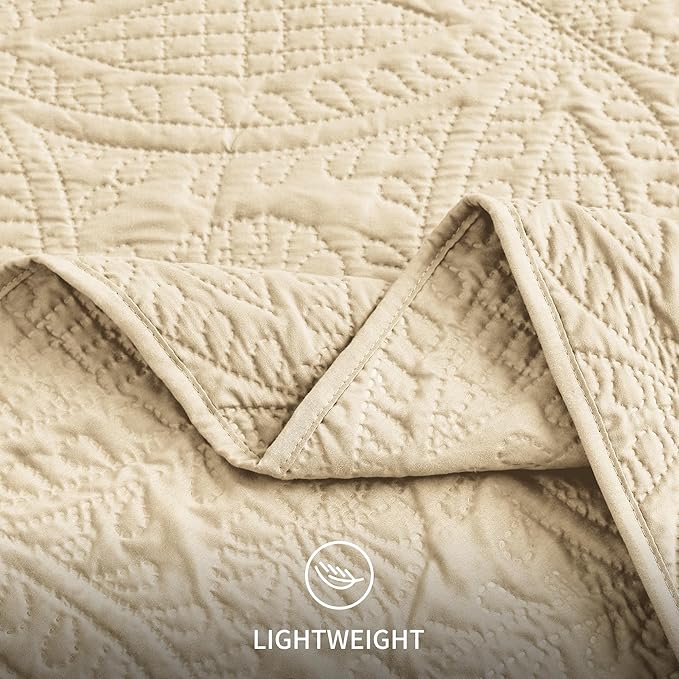 Love's cabin Quilts for Full Bed Camel Bedspreads Bedding Set - Lightweight Bedspread Comforter - Coin Pattern Bedding Coverlet for All Season - 3 Pieces (1 Quilt, 2 Pillow Shams)