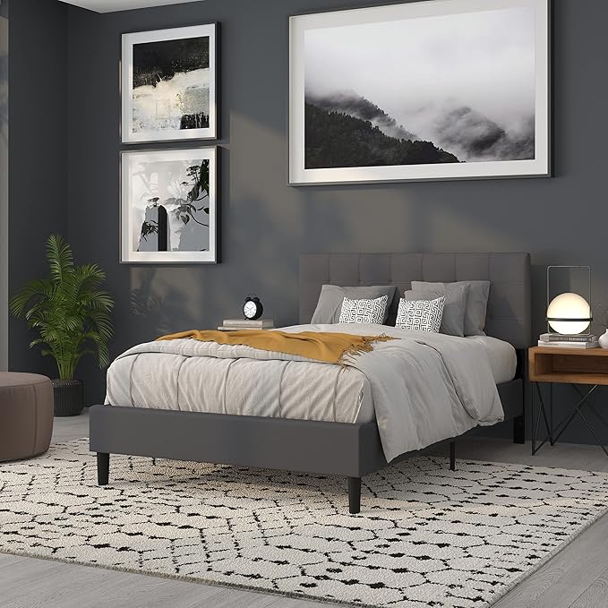 Flash Furniture Bedford Tufted Upholstered Full Size Headboard in Dark Gray Fabric