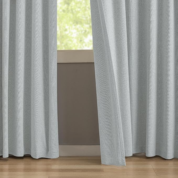 KangBang Linen Pinch Pleated Blackout Curtains, Pleated Drapes with Hooks 84 Inch Long 2 Panels Set, Faux Linen Black Out Curtains for Bedroom Living Room, 42" W x 84" L, Fog Grey