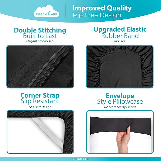 DREAMCARE California King Sheet Sets – 6 pcs Cooling Bed Sheets – up to 15” Deep Cal King Sheets – 2500 Supreme Collection – Extra Soft 100% Brushed Microfiber Hotel Luxury with Side Pocket – Black