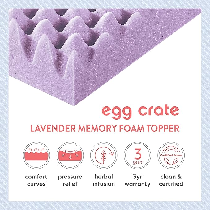 Best Price Mattress 2 Inch Egg Crate Memory Foam Mattress Topper with Soothing Lavender Infusion, CertiPUR-US Certified, Dorm Essentials, King