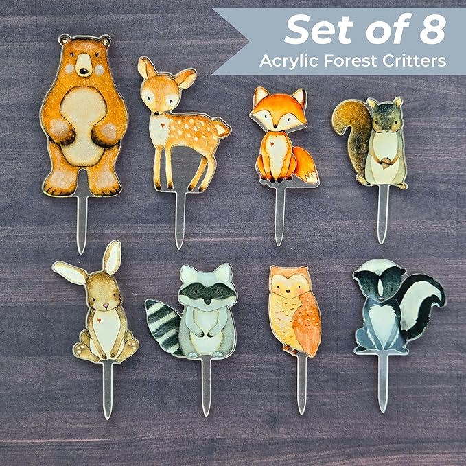 Forest Critters Painted Wooden Animal Cutout Shapes (Cupcake Topper (Set of 5))