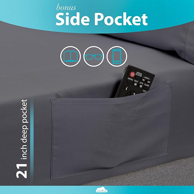 DREAMCARE Full Size Sheet Set – 6 pcs Cooling Bed Sheets – up to 21” Deep Sheets Full Size Bed Set – 2500 Supreme Collection – Extra Soft 100% Brushed Microfiber Hotel Luxury with Side Pocket – Gray