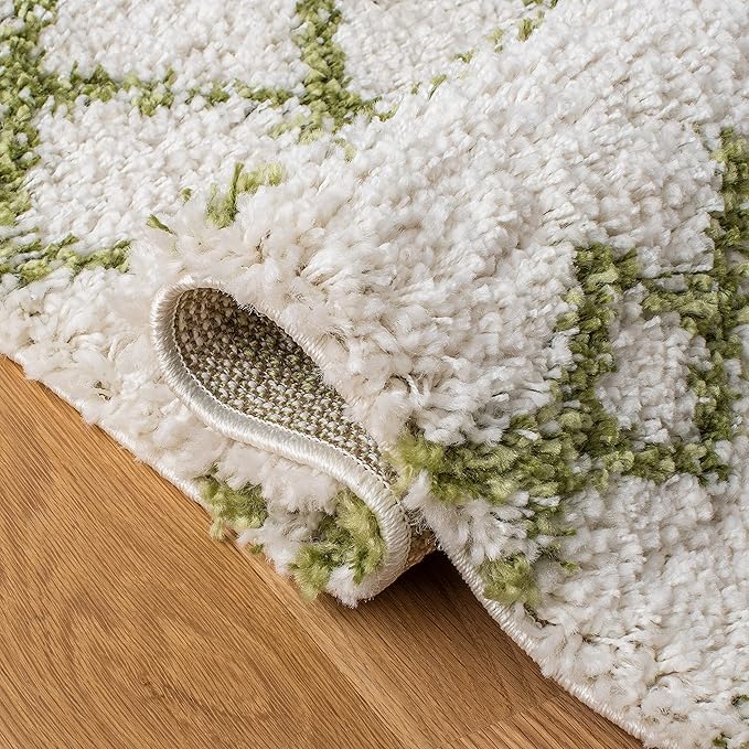 SAFAVIEH Arizona Shag Collection Runner Rug - 2'3" x 10', Ivory & Green, Moroccan Design, Non-Shedding & Easy Care, 1.6-inch Thick, Ideal for The Living Room, Bedroom, Dining Room (ASG741Y-210)