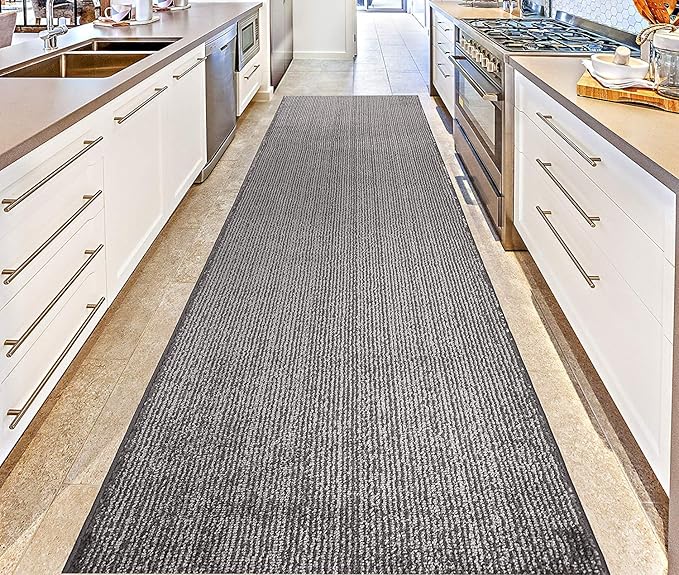 Custom Length Cut to Size Wide Width Carpet Runner Rug for Hallways, Skid Resistant Latex Rubber Backed, 31 inch Wide X Customized Length, Stripe Grey, 31 inch X 20 feet