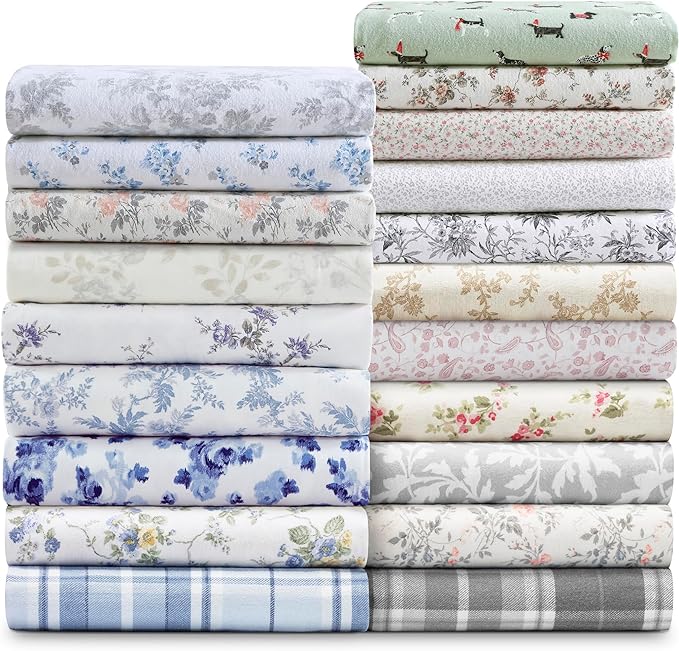 Laura Ashley - Flannel Sheets Twin Size, Anti-Pilling & Wrinkle Resistant Cotton, Touchably Soft for All-Season Comfort - Bed Sheets with Matching Pillowcase & Fitted Sheet (Le Fleur Orange)