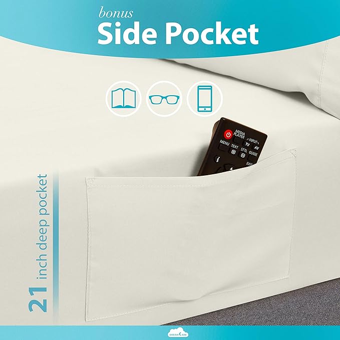 DREAMCARE California King Sheet Sets – 6 pcs Cooling Bed Sheets – up to 21” Deep Cal King Sheets – 2500 Supreme Collection – Extra Soft 100% Brushed Microfiber Hotel Luxury with Side Pocket – Ivory