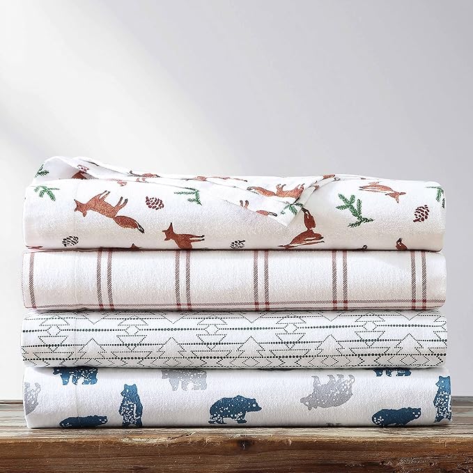 Eddie Bauer- Twin XL Sheet Set, Cotton Flannel Bedding Set, Brushed for Extra Softness, Cozy Home Décor (Fox Trail Orange, Twin XL)