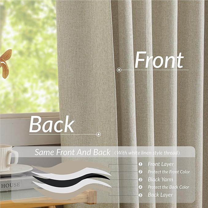 KangBang Pinch Pleated Blackout Curtains 108 Inches Long 2 Panels Set, Pinch Pleat Linen Curtains for Living Room with Adjustable Hooks, Elegant Modern Window Panels for Villa, Linen Color,42Wx108L