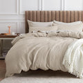 Bedsure Cotton Duvet Cover Queen Size - 100% Cotton Waffle Weave Beige Duvet Cover Queen Size, GentleSoft™ and Breathable Bedding Set for All Season, 3 Pieces, 90"x90"