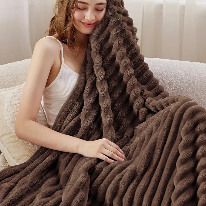 Bedsure GentleSoft Fondue Fudge Fleece Blanket for Couch - Cozy Soft Blankets for Women, Cute Small Throws for Girls, 50x60 Inches