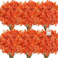SHareconn 24 Bundles Artificial Fall Flowers for Outdoors Decoration,UV Resistant Silk Eucalyptus Lavender Faux Autumn Fake Plants for Outside Indoor Garden Yard Porch Home Decor,SunsetRedAutumnColour