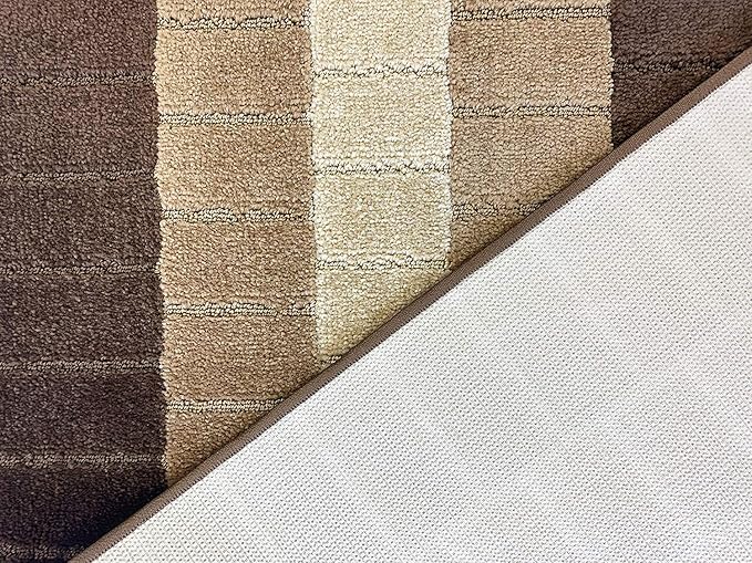 Custom Size Modern Geometric Pattern Carpet Runner Rug for Hallways, Slip Resistant Latex Rubber Backed, 31 inch Wide X Customized Length, Squares Brown, 31 inch X 28 feet
