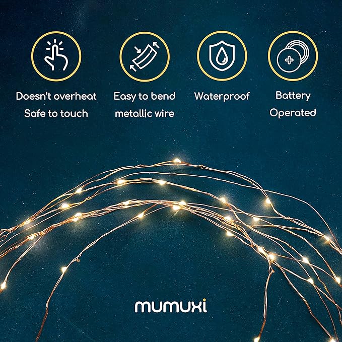 MUMUXI 24 Pack 7.2ft Fairy Lights Battery Operated String Lights, 20 Mini Battery Powered LEDs for Centerpiece Table Decorations, Wedding Party Bedroom Mason Jar Christmas, Warm White