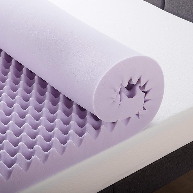 Best Price Mattress 4 Inch Egg Crate Memory Foam Mattress Topper with Soothing Lavender Infusion, CertiPUR-US Certified, Dorm Essentials, Queen