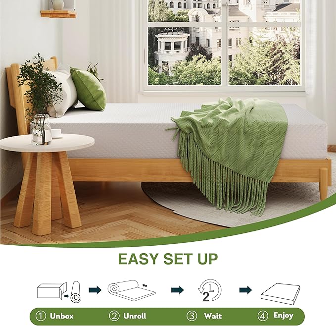 EGOHOME Twin XL Memory Foam Mattress, 5 Inch Bed Mattress in a Box with Cooling Green Tea Gel, Relieve Pressure with Medium Support, CertiPUR-US Certified, 80''L x 38''W, White