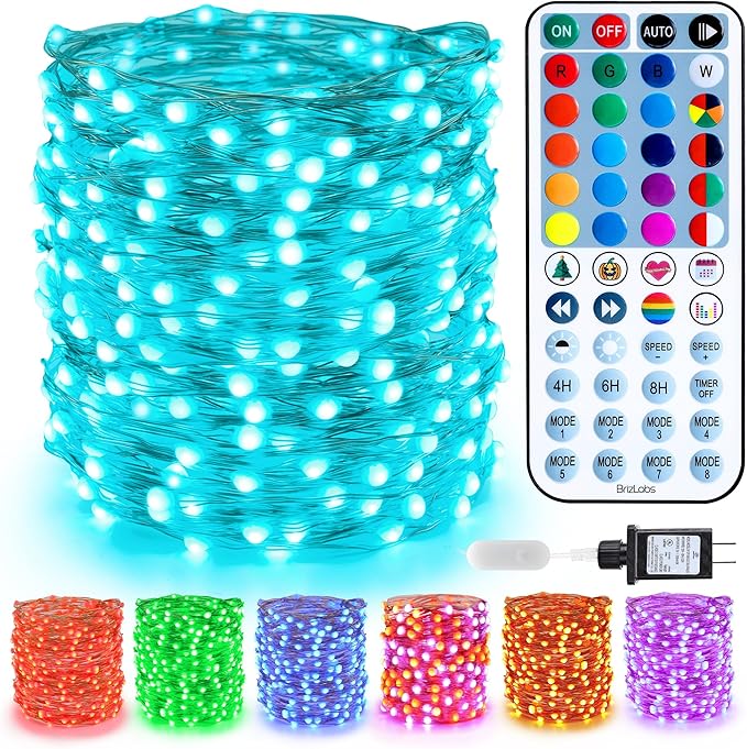 BrizLabs Color Changing Fairy Lights - 33ft 100 LED Christmas Fairy Lights with Remote, Rainbow Xmas Tree Light with Timer, RGB Halloween Light Music Sync Twinkle Light for Xmas Halloween Party Home