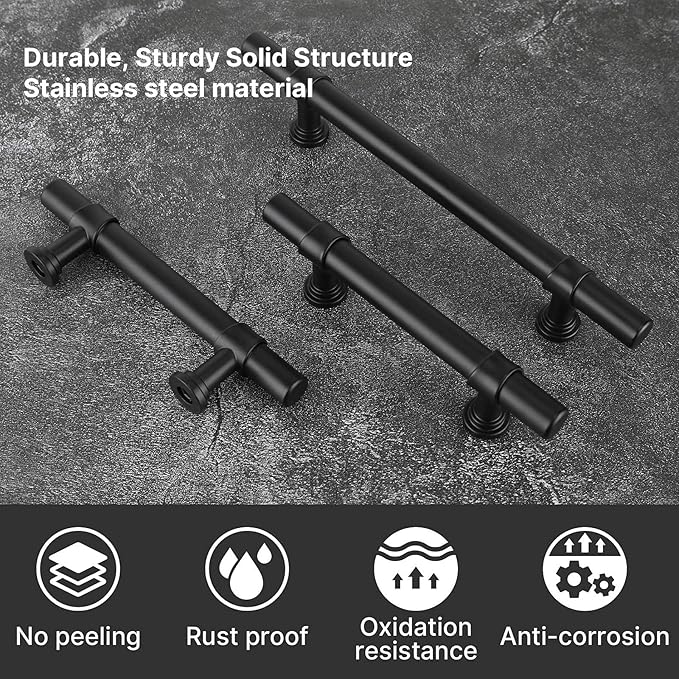 goldenwarm 6 Pack Black Cabinet Pulls 3-3/4 Inch Kitchen Cabinet Handles Black Drawer Handles Modern Dawer Pulls and Knobs Kitchen Hardware for Dresser Bathroom