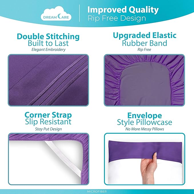 DREAMCARE California King Sheet Sets – 6 pcs Cooling Bed Sheets – up to 15” Deep Cal King Sheets – 2500 Supreme Collection – Extra Soft 100% Brushed Microfiber Hotel Luxury with Side Pocket – Purple