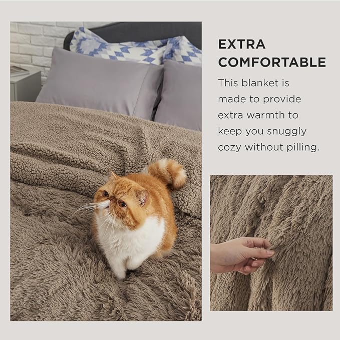 Bedsure GentleSoft Fuzzy Sherpa Faux Fur Twin Blanket, Brown Cozy Gifts for Women Men, Soft Fleece Plush Warm Minky Thick Blanket Twin Size for Bed, Couch, Brown Room Decor Dorm Essentials, 60x80