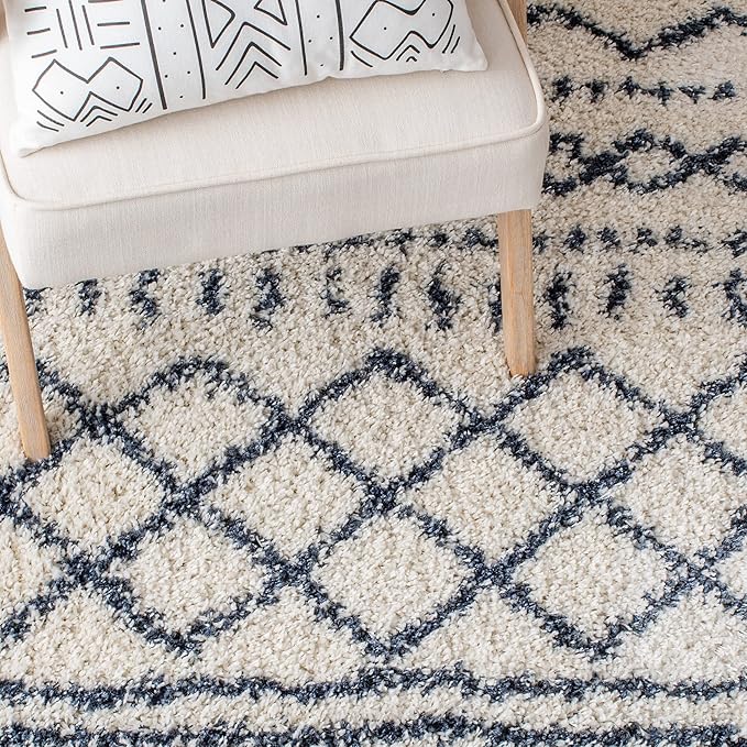 SAFAVIEH Arizona Shag Collection Area Rug - 6'7" Square, Ivory & Slate, Moroccan Design, Non-Shedding & Easy Care, 1.6-inch Thick Ideal for High Traffic Areas in Living Room, Bedroom (ASG741M)