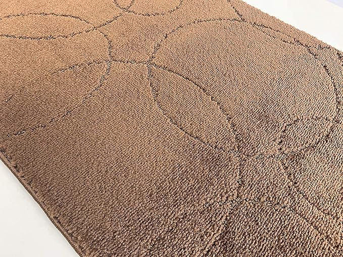 Custom Size Modern Geometric Pattern Carpet Runner Rug for Hallways, Slip Resistant Latex Rubber Backed, 31 inch Wide X Customized Length, Circles Brown, 31 inch X 19 feet