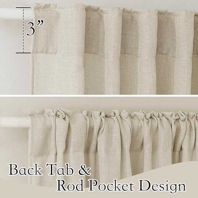 RYB HOME Linen Sheer Curtains for Bedroom Privacy Textured Sheer Window Curtains for Living Room Bathroom Dining, Beige, Wide 52 x Long 90, 2 Panels