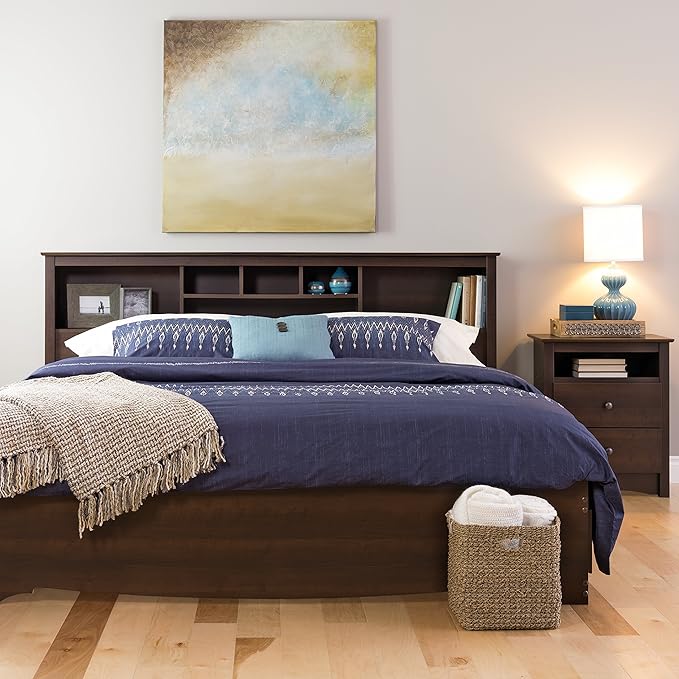 Prepac Sonoma 2 Drawer Nightstand: Elegant Bedroom Furniture, Bedside Table with Open Shelf, 23.25"W x 16"D x 28"H, Espresso
