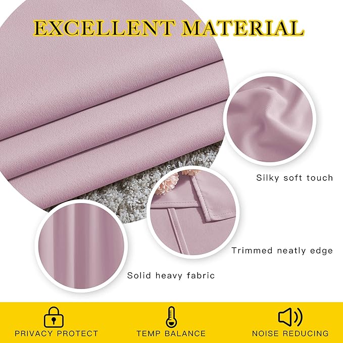 NICETOWN Room Darkening Draperies Curtain Panels - Window Treatment Thermal Insulated Solid Grommet Room Darkening Curtains/Panels/Drapes for Bedroom (Baby Pink, Set of 2, 80 by 95 Inch)