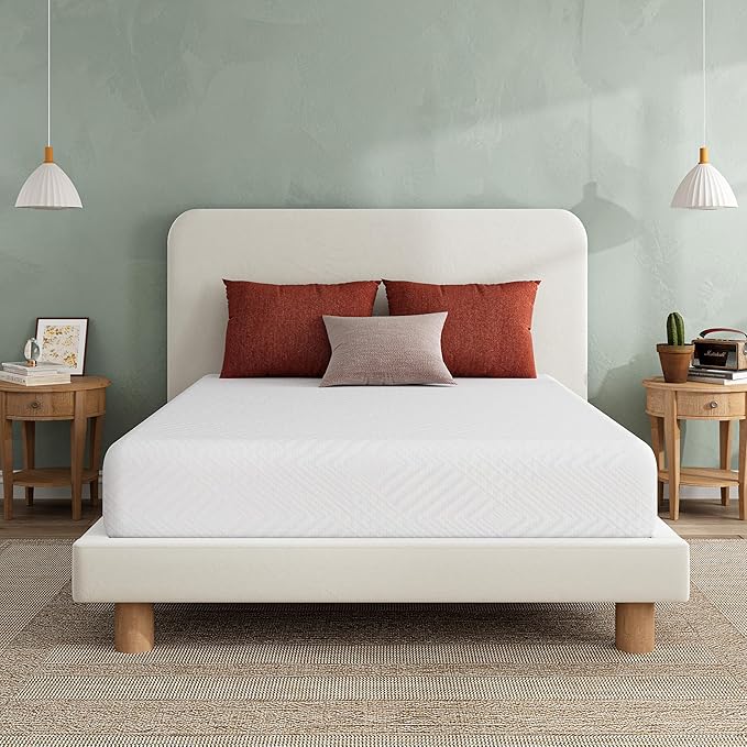 EGO White 10 inch Queen Memory Foam Mattress, Cooling Gel Green Tea Mattress Bed in a Box, CertiPUR-US Certified, Double Mattress, 60"×80", Medium Firm