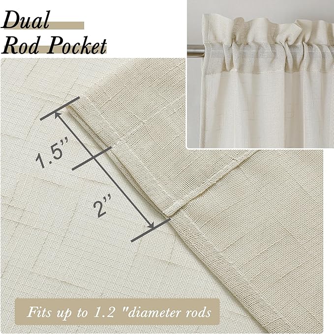 Aiyufeng Kirei 36 inch Natural Sheer Curtains 2 Panels Set for Kitchen, Rod Pocket Semi Sheer Short Curtains & Drapes Privacy with Light Filtering for Cafe/Small Window, Linen, W30 x L36, 2 Piecesi