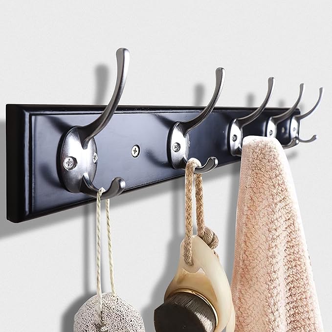 IBosins 32 Pack Silver Coat Hooks Wall Mounted with 64 Screws Retro Double Hooks Utility Silver Hooks for Coat, Scarf, Bag, Towel, Key, Cap, Cup, Hat