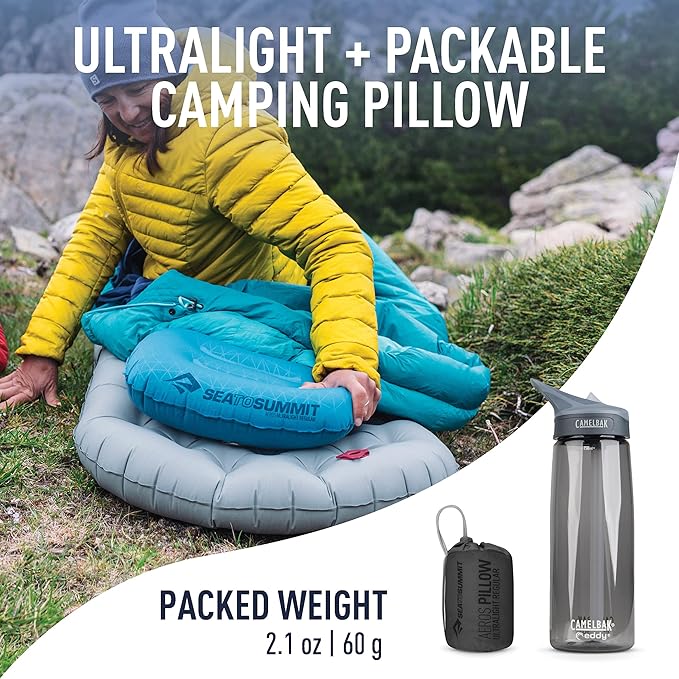 Sea to Summit Aeros Ultralight Inflatable Camping and Travel Pillow, Regular (14.2 x 10.2) Grey
