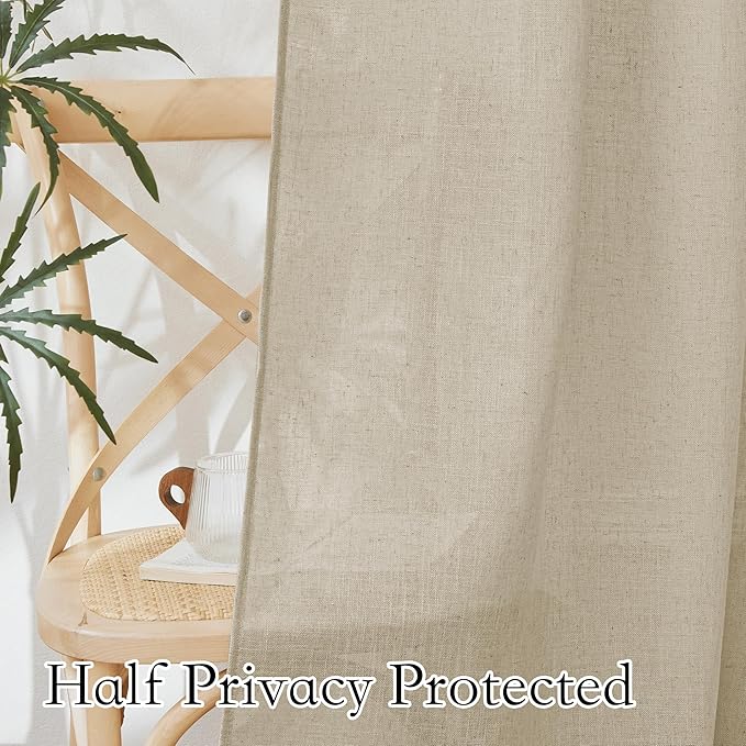 RYB HOME Linen Curtains for Living Room Dining Room, Semi Sheer Linen Burlap Vertical Texture Modern Airy Privacy Protection Light Filtering for Bedroom, W 60 x L 84 inches, Beige, 1 Panel