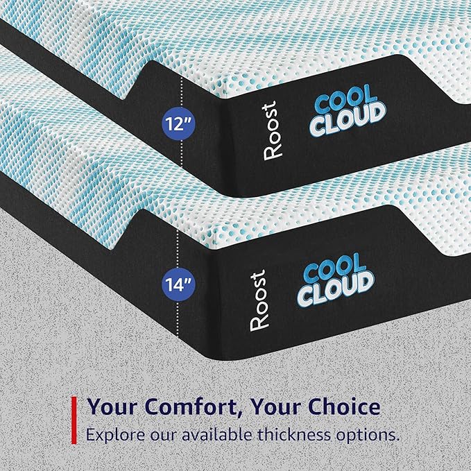 ROOST SLEEP Memory Foam Mattress, 14-Inch Full – Cool Cloud Gel Foam Mattress with Plush Support, Breathable Comfort & Cooling Relief – Ideal for All Sleep Styles