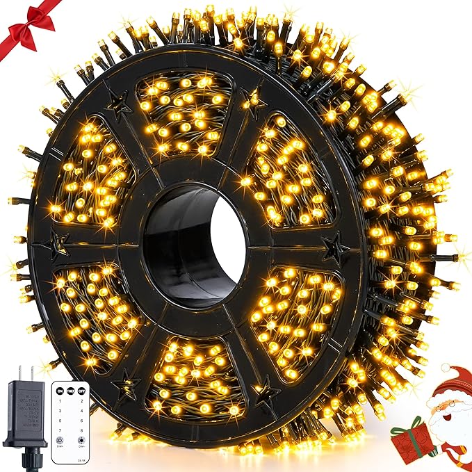 JMEXSUSS 1000LED Green Wire String Lights Warm White