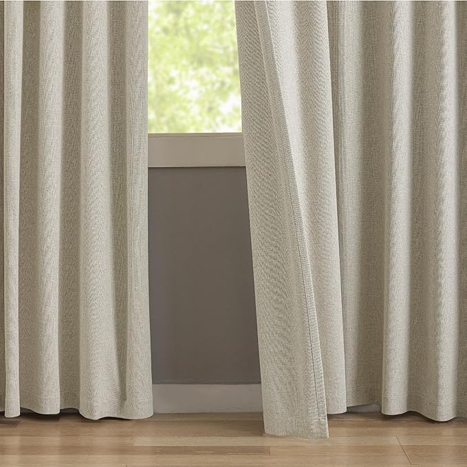 KangBang Pinch Pleated Linen Curtains Blackout 90 Inches Long for Bedroom, Living Room Drapes with Hooks 2 Panels Set for Nursery, Sun Blocking Elegant Window Treatments,42x90 Inch, Linen