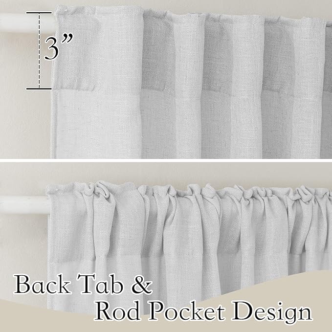 RYB HOME Linen Sheer Curtains - Half Privacy Textured Semi Sheer Curtains Light Airy Drapes for Kids Nursery Dining, Dove Grey, W 52 x L 63 inch, 2 Panels