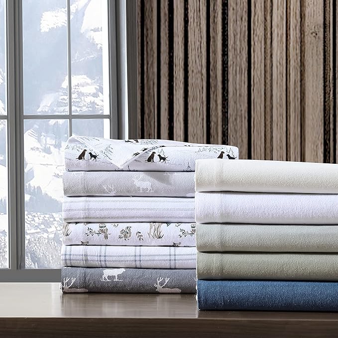 Eddie Bauer - Twin Sheets, Cotton Flannel Bedding Set, Brushed For Extra Softness, Cozy Home Decor (Dog Friends White, Twin)