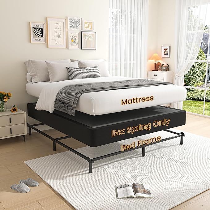 MAF 10 Inch Twin Box Spring, High Profile Box Spring Twin Siz 3500 lbs Black Heavy Duty Metal Mattress Foundation with Easy Clean Fabric Cover, Easy Assembly