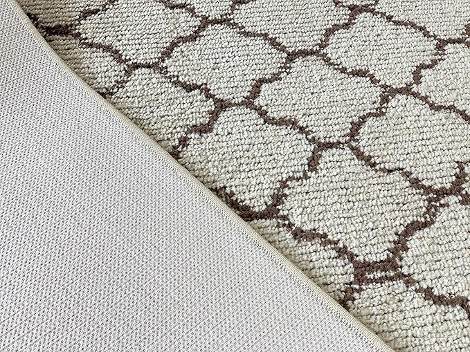 Custom Size Modern Runner Rug Carpet for Hallway Entryway Foyer Kitchen, Slip Resistant Latex Rubber Backed 31 inch Wide X Customized Length, Trellis Beige, 31 inch X 12 feet