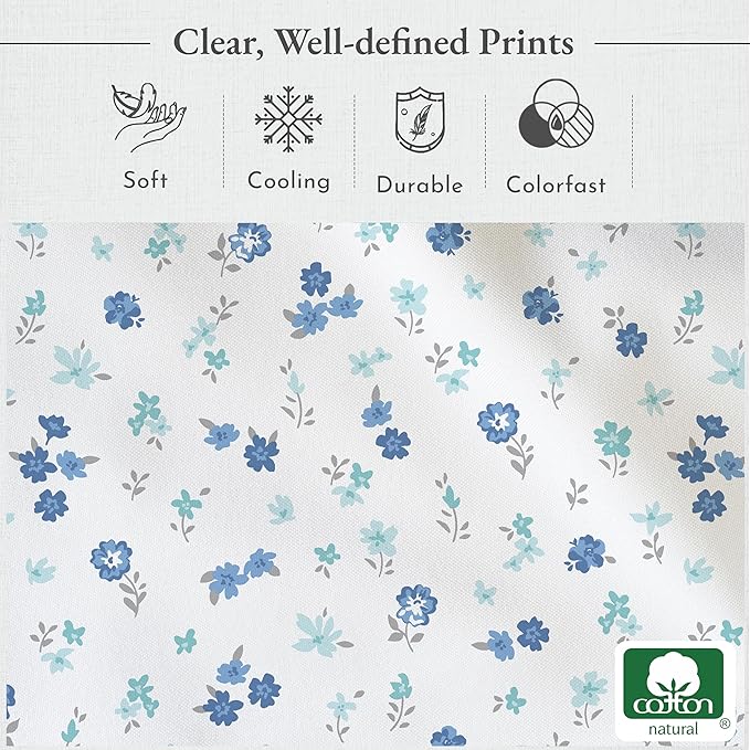 California Design Den Deep Pocket Twin Sheets Set - 400 Thread Count Sateen, Natural 100% Cotton Sheets, Cooling and Durable Bedding Set - Blooming Meadows
