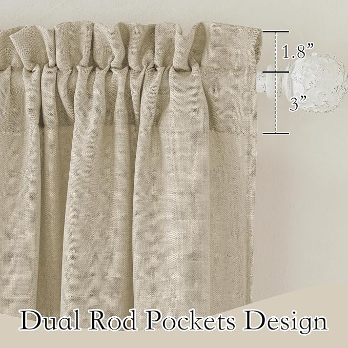 RYB HOME Semi Sheer Curtains - Linen Textured Fabric Privacy Sheer Light Filtering Window Decor for Bedroom Kitchen Bath Kids Nursery, Beige, Wide 52 x Long 45 inch, Set of 2