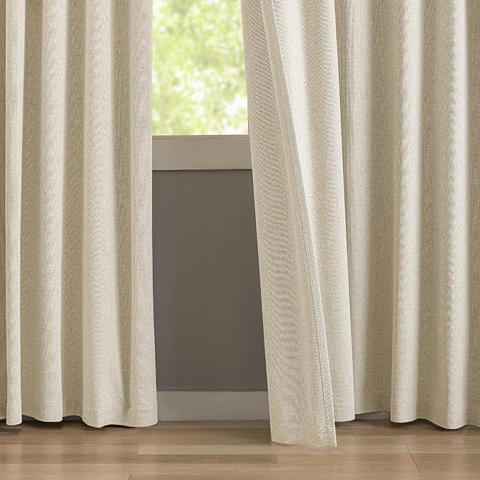 KangBang Pinch Pleated Blackout Curtains 95 Inches Long for Sliding Glass Door, 60” Wide Pinch Pleat Curtains for Living Room 2 PCs, Room Divider Elegant Modern Home Decor(60Wx95L, Natural Beige)