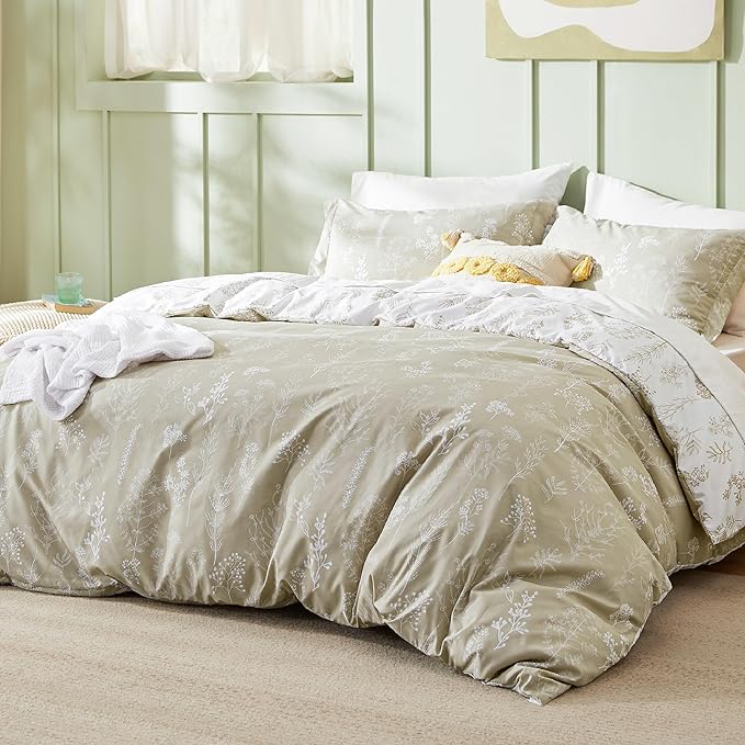 Bedsure Twin/Twin XL Comforter Set - Linen Bed Set, 2 Pieces Cute Floral Bedding, 1 Soft Reversible Botanical Flowers Comforter and 1 Pillow Sham