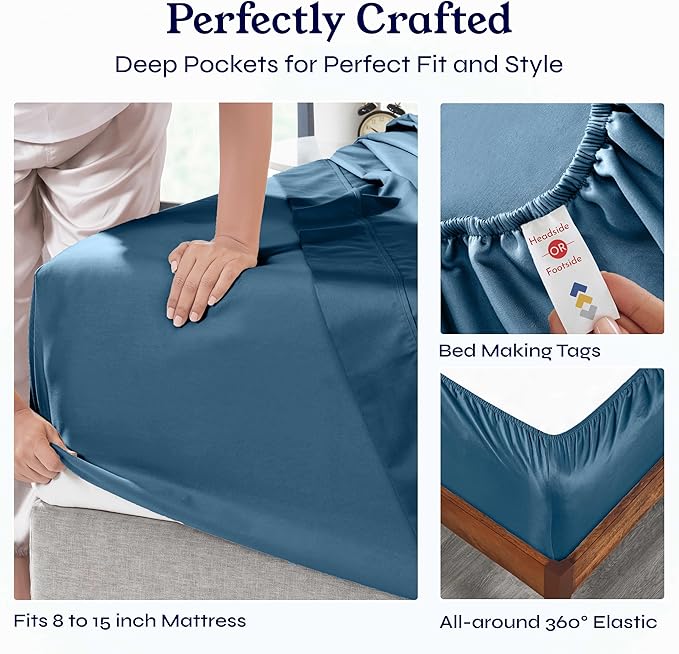 California Design Den Split King Sheets Sets for Adjustable Bed - Soft 100% Cotton Sheets, 400 Thread Count Sateen, Deep Pockets, Cool and Durable Bedding, Beats Egyptian Cotton Claims - Peacock Blue