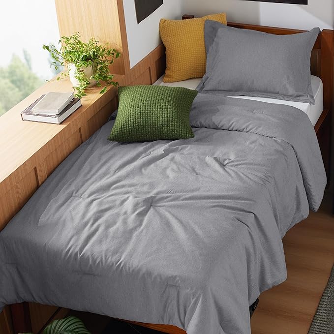 Bedsure Twin/Twin XL Comforter Set - Dark Grey Soft Bedding for All Seasons, Cationic Dyed Bed Set, 2 Pieces, 1 Twin Size Comforter (68"x88") and 1 Pillow Sham (20"x26"+2")